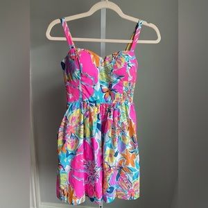 🌸LILY PULITZER FLORAL NEON WILLOW FIT & FLARE DRESS SIZE ZERO 0